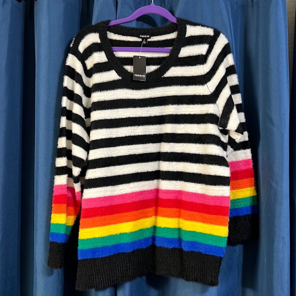 Torrid NWT fuzzy super soft size 1 sweater.  Pride. Rainbow.
